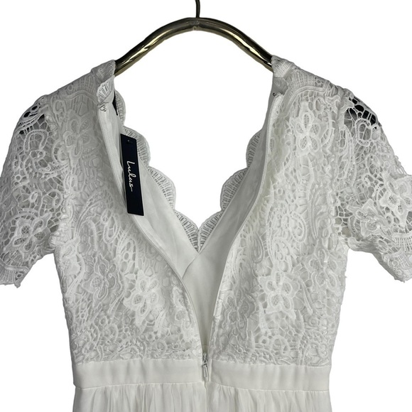 LULUS ANGEL IN DISGUISE FLORAL LACE SHORT SLEEVE CHIFFON SKIRT SKATER DRESS - Picture 9 of 13